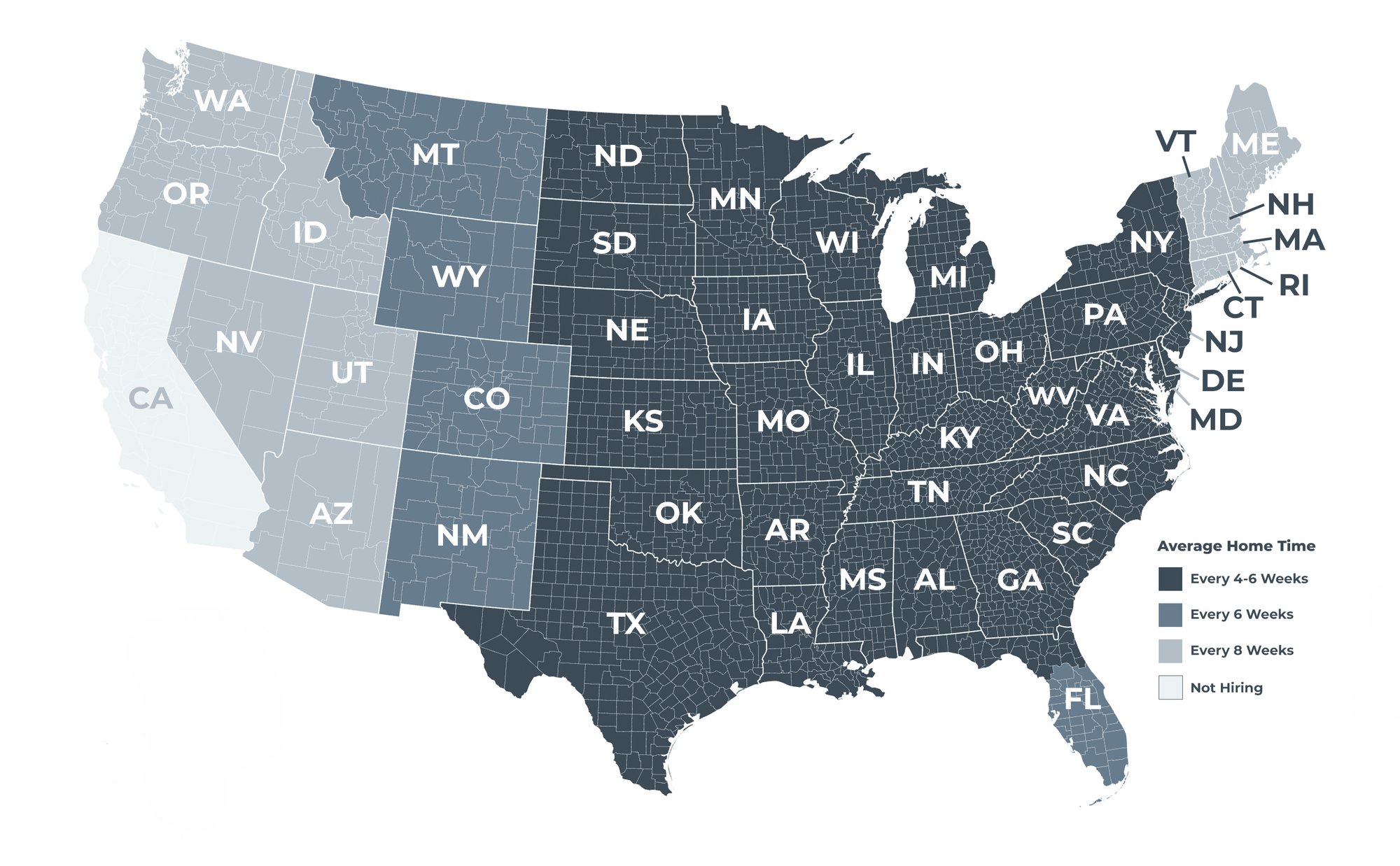Heavy Haul Company Driver Hiring Area & Home Time Map